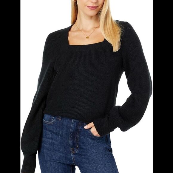 Madewell Melwood Square Neck Women's Black Pullover‎ Wool Sweater Size Medium - Picture 1 of 9